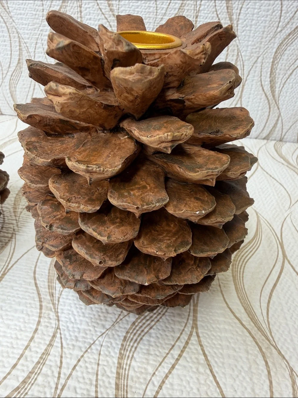 Brown Pinecone Candle Holders - Set of 2